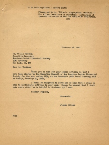 Letter from Joseph Willen to Philip Goodman, February 26, 1952