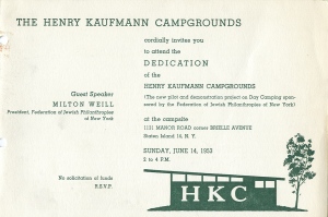 Invitation to the Henry Kaufmann Campgrounds, 1953
